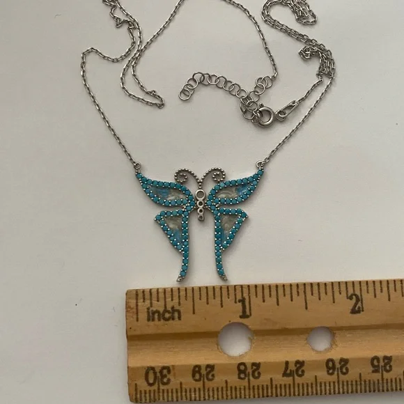 Handmade 925 silver pink enamel butterfly necklace